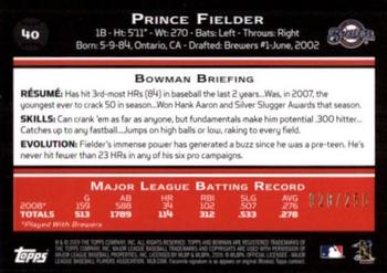 2009 Bowman - Orange #40 Prince Fielder Back