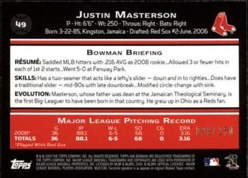 2009 Bowman - Orange #49 Justin Masterson Back