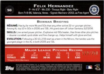 2009 Bowman - Orange #50 Felix Hernandez Back