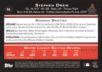 2009 Bowman - Orange #51 Stephen Drew Back