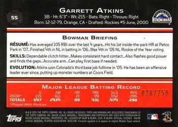 2009 Bowman - Orange #55 Garrett Atkins Back