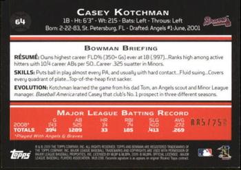 2009 Bowman - Orange #64 Casey Kotchman Back
