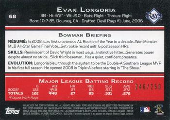 2009 Bowman - Orange #68 Evan Longoria Back