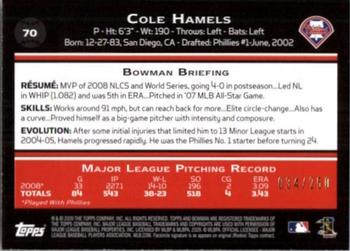 2009 Bowman - Orange #70 Cole Hamels Back