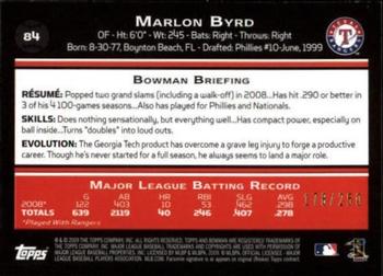 2009 Bowman - Orange #84 Marlon Byrd Back