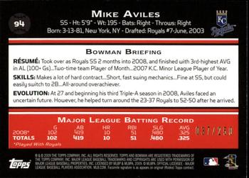2009 Bowman - Orange #94 Mike Aviles Back