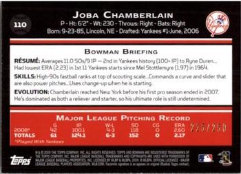 2009 Bowman - Orange #110 Joba Chamberlain Back