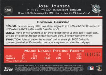 2009 Bowman - Orange #130 Josh Johnson Back
