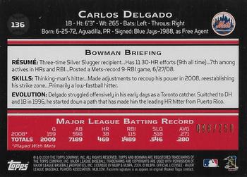 2009 Bowman - Orange #136 Carlos Delgado Back