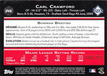 2009 Bowman - Orange #149 Carl Crawford Back