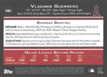 2009 Bowman - Orange #181 Vladimir Guerrero Back