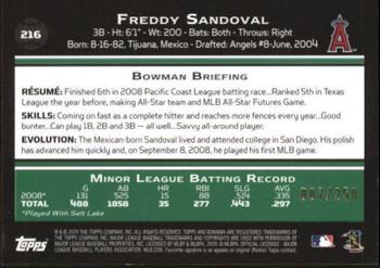 2009 Bowman - Orange #216 Freddy Sandoval Back
