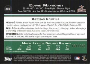 2009 Bowman - Orange #219 Edwin Maysonet Back