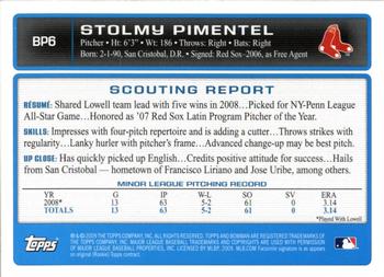 2009 Bowman - Prospects #BP6 Stolmy Pimentel Back