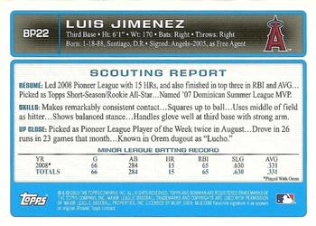 2009 Bowman - Prospects #BP22 Luis Jimenez Back
