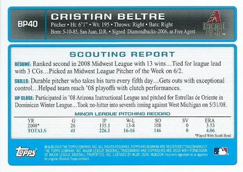 2009 Bowman - Prospects #BP40 Cristian Beltre Back