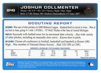 2009 Bowman - Prospects #BP43 Joshua Collmenter Back
