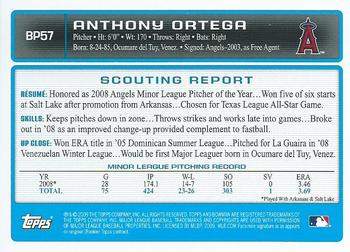2009 Bowman - Prospects #BP57 Anthony Ortega Back
