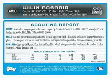 2009 Bowman - Prospects #BP58 Wilin Rosario Back