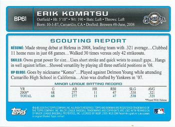 2009 Bowman - Prospects #BP61 Erik Komatsu Back