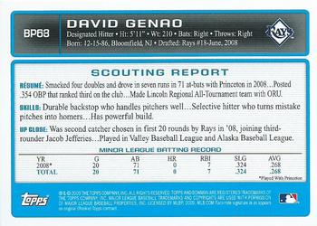 2009 Bowman - Prospects #BP63 David Genao Back
