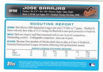 2009 Bowman - Prospects #BP88 Jose Barajas Back