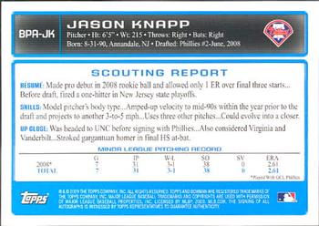 2009 Bowman - Prospects Autographs #BPA-JK Jason Knapp Back