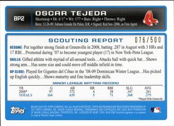 2009 Bowman - Prospects Blue #BP2 Oscar Tejeda Back