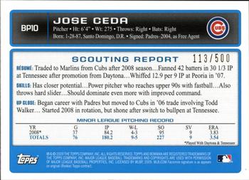 2009 Bowman - Prospects Blue #BP10 Jose Ceda Back