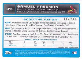 2009 Bowman - Prospects Blue #BP14 Samuel Freeman Back