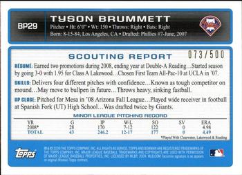 2009 Bowman - Prospects Blue #BP29 Tyson Brummett Back