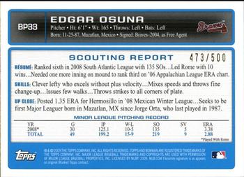 2009 Bowman - Prospects Blue #BP33 Edgar Osuna Back