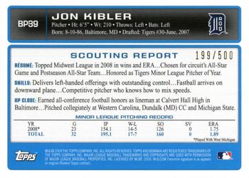 2009 Bowman - Prospects Blue #BP39 Jon Kibler Back