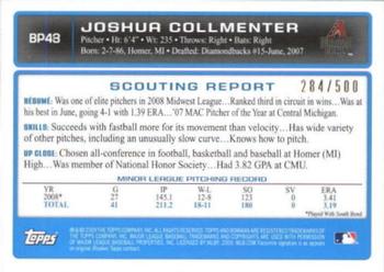 2009 Bowman - Prospects Blue #BP43 Joshua Collmenter Back
