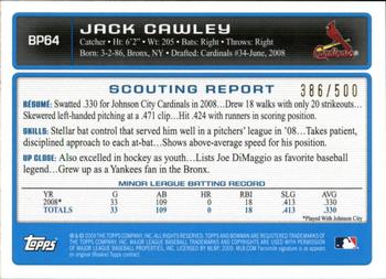 2009 Bowman - Prospects Blue #BP64 Jack Cawley Back