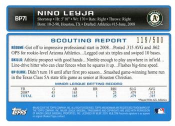 2009 Bowman - Prospects Blue #BP71 Nino Leyja Back