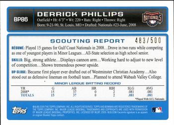 2009 Bowman - Prospects Blue #BP86 Derrick Phillips Back