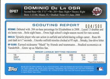 2009 Bowman - Prospects Blue #BP87 Dominic De La Osa Back