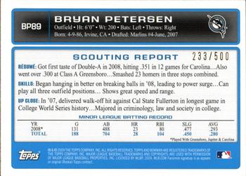 2009 Bowman - Prospects Blue #BP89 Bryan Petersen Back
