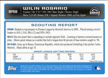 2009 Bowman - Prospects Gold #BP58 Wilin Rosario Back