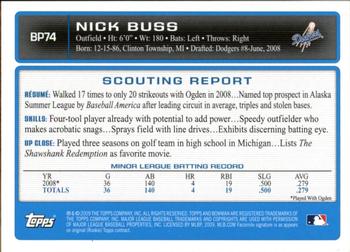 2009 Bowman - Prospects Gold #BP74 Nick Buss Back