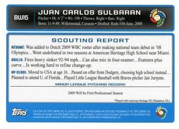 2009 Bowman - WBC Prospects #BW15 Juan Carlos Sulbaran Back