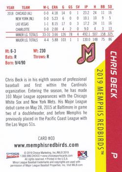 2019 Choice Memphis Redbirds #3 Chris Beck Back