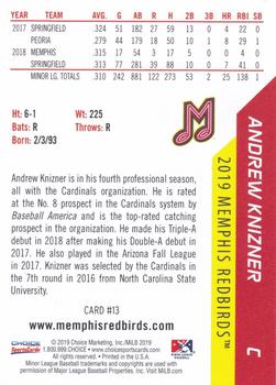 2019 Choice Memphis Redbirds #13 Andrew Knizner Back