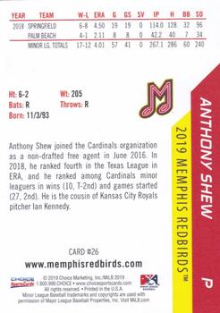 2019 Choice Memphis Redbirds #26 Anthony Shew Back