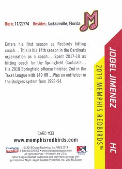 2019 Choice Memphis Redbirds #33 Jobel Jimenez Back