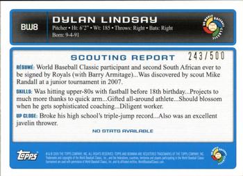 2009 Bowman - WBC Prospects Blue #BW8 Dylan Lindsay Back