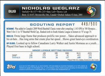 2009 Bowman - WBC Prospects Blue #BW9 Nick Weglarz Back