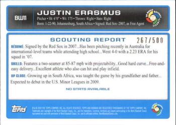 2009 Bowman - WBC Prospects Blue #BW11 Justin Erasmus Back