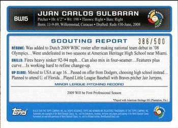 2009 Bowman - WBC Prospects Blue #BW15 Juan Carlos Sulbaran Back